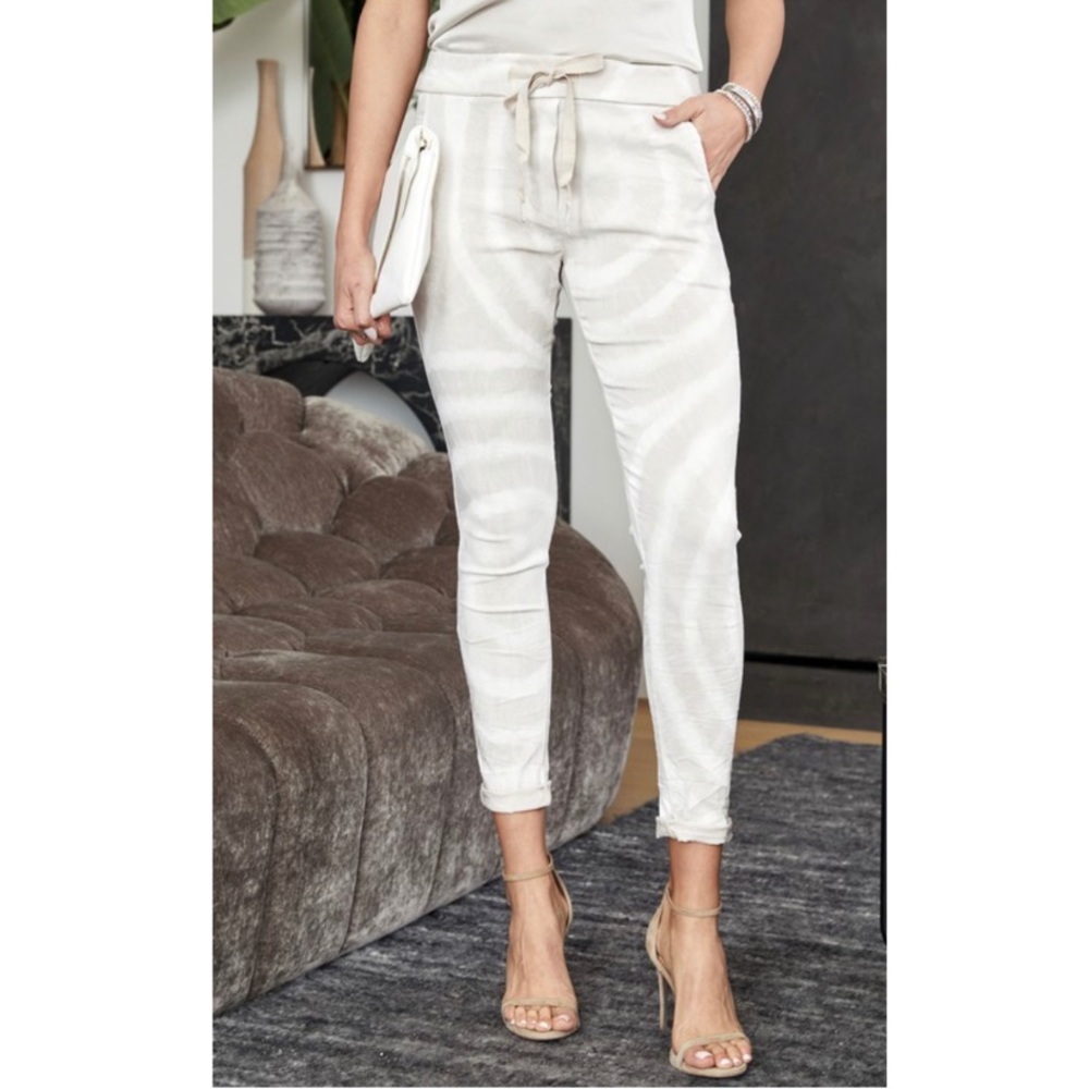 Beige and white joggers
